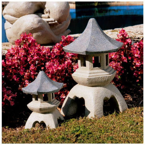 Pagoda Lantern Sculptures Set of Medium Pairing Large Garden Statues
